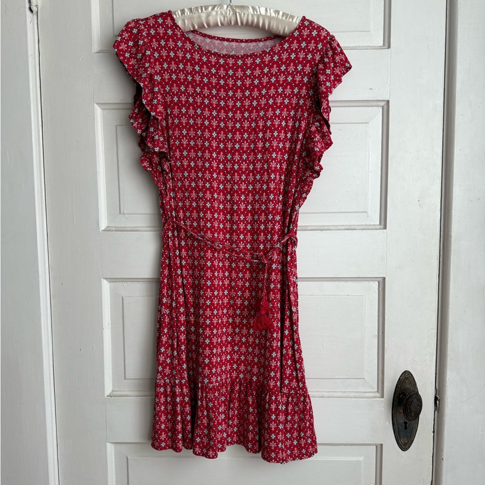 LOFT Red Floral Midi Dress